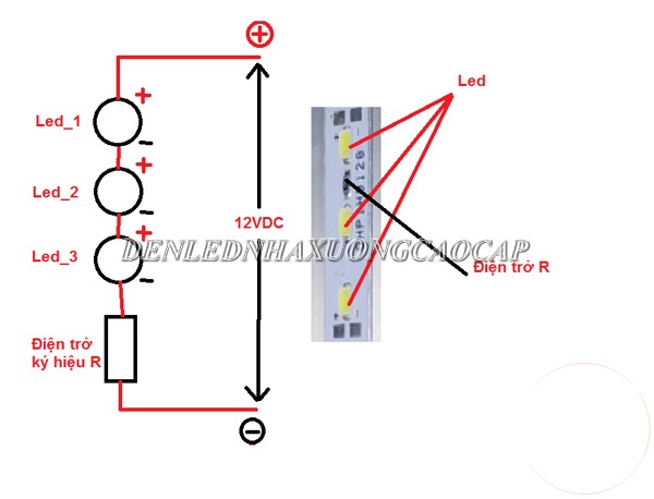Sơ đồ đấu nối điện áp đèn led 12v vào led dây